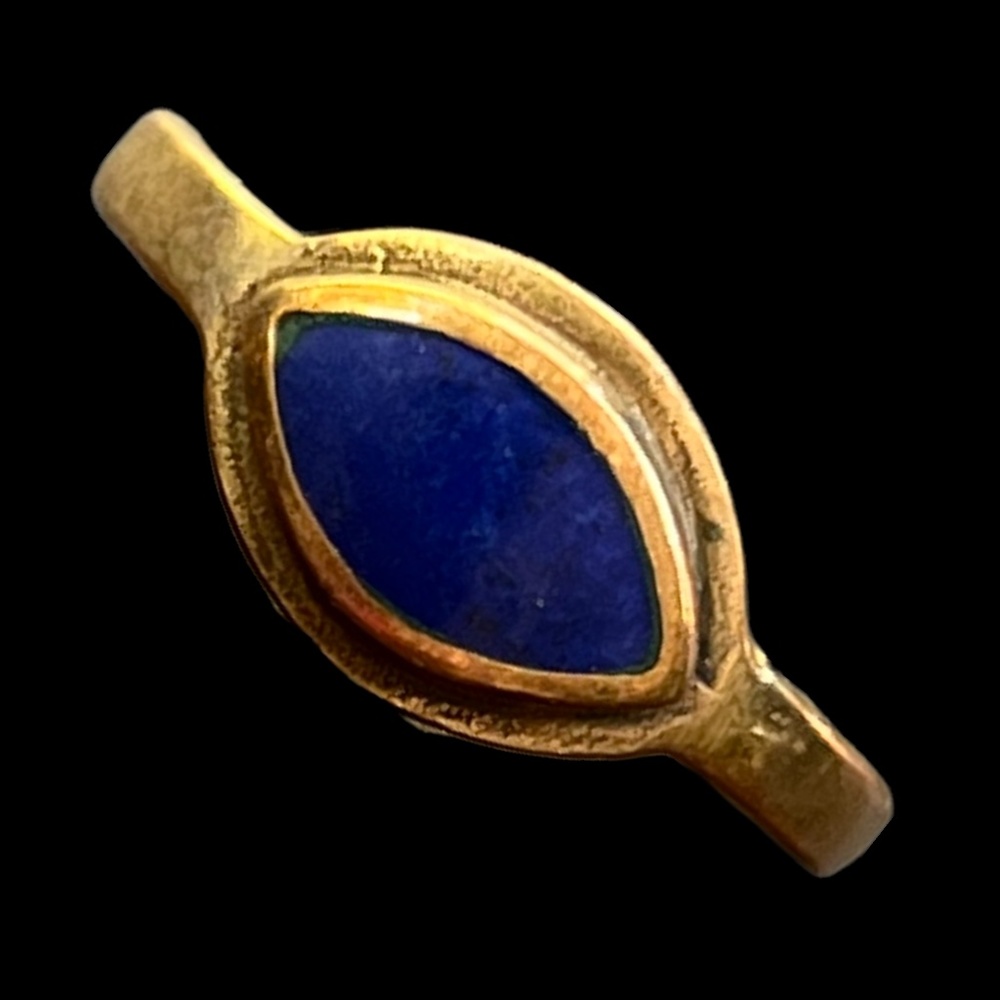 💖 Marquise Lapis Artisan Brass Ring 💖